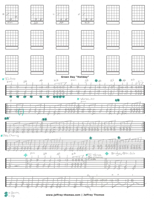 Green Day Holiday Free Guitar Tab by Jeffrey Thomas