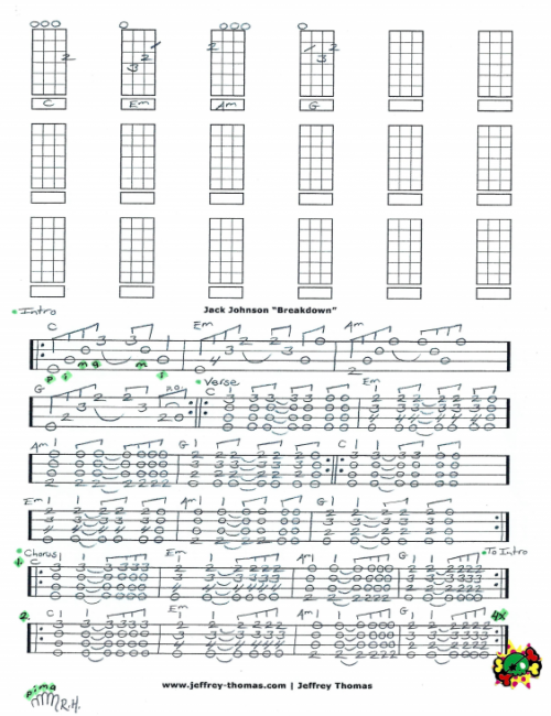 Jack Johnson Breakdown Free Ukulele Tab by Jeffrey Thomas