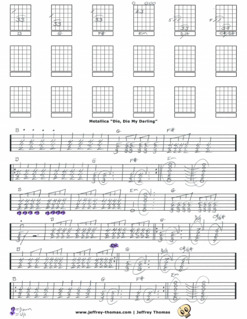 Metallica Die Die My Darling Free Guitar Tab by Jeffrey Thomas