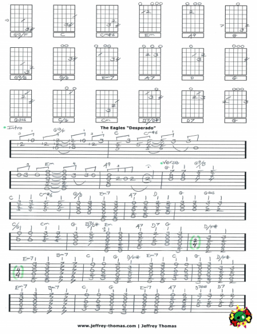 The Eagles Desperado Free Guitar Tab by Jeffrey Thomas