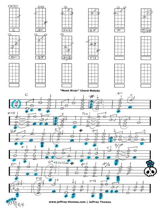 Learn to play my chord melody for Moon River with helpful right hand pickin...