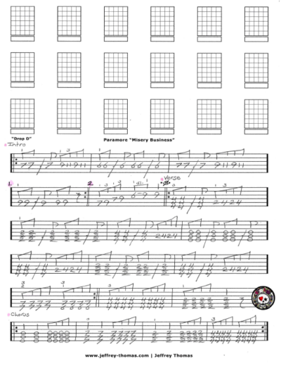 Paramore Misery Business Free Guitar Tab by Jeffrey Thomas